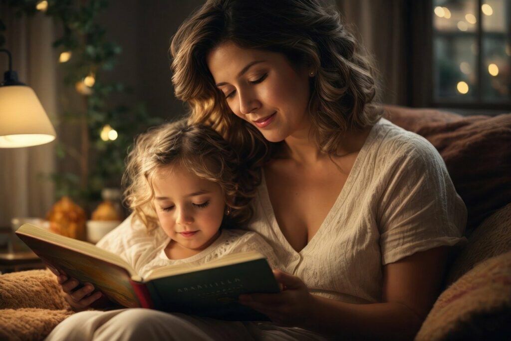 les cadeaux insolites de la fête des mères comme un livre personnalisé lue par une mère