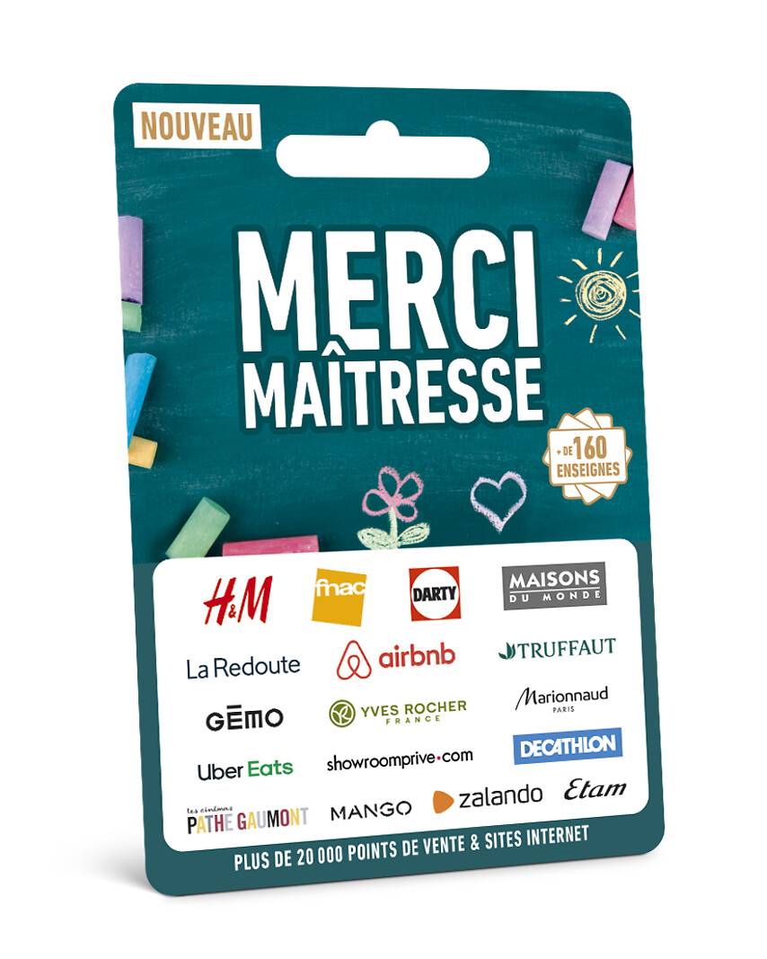 Merci Maîtresse supercard carte cadeau Wonderbox pour remercier la maîtresse d'école de son enfant
